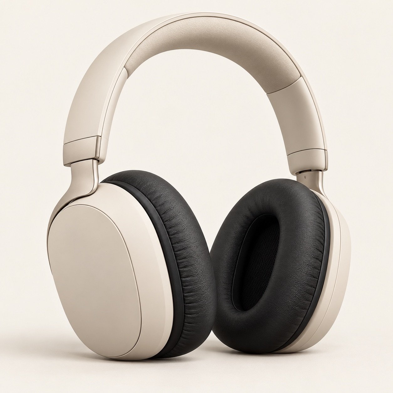 Sand and charcoal over-ear headphones with padded ear cups
