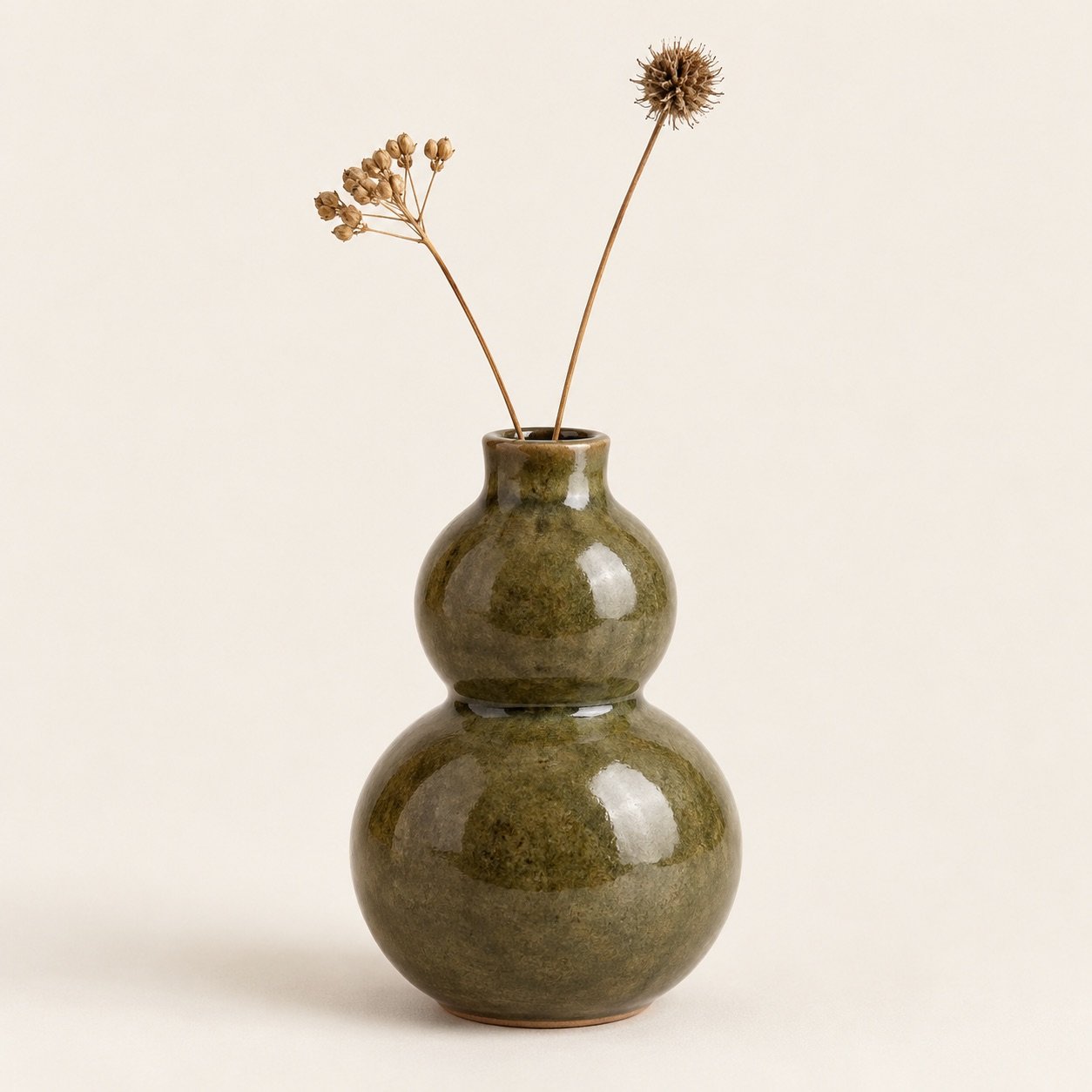 Olive green double-bubble bud vase