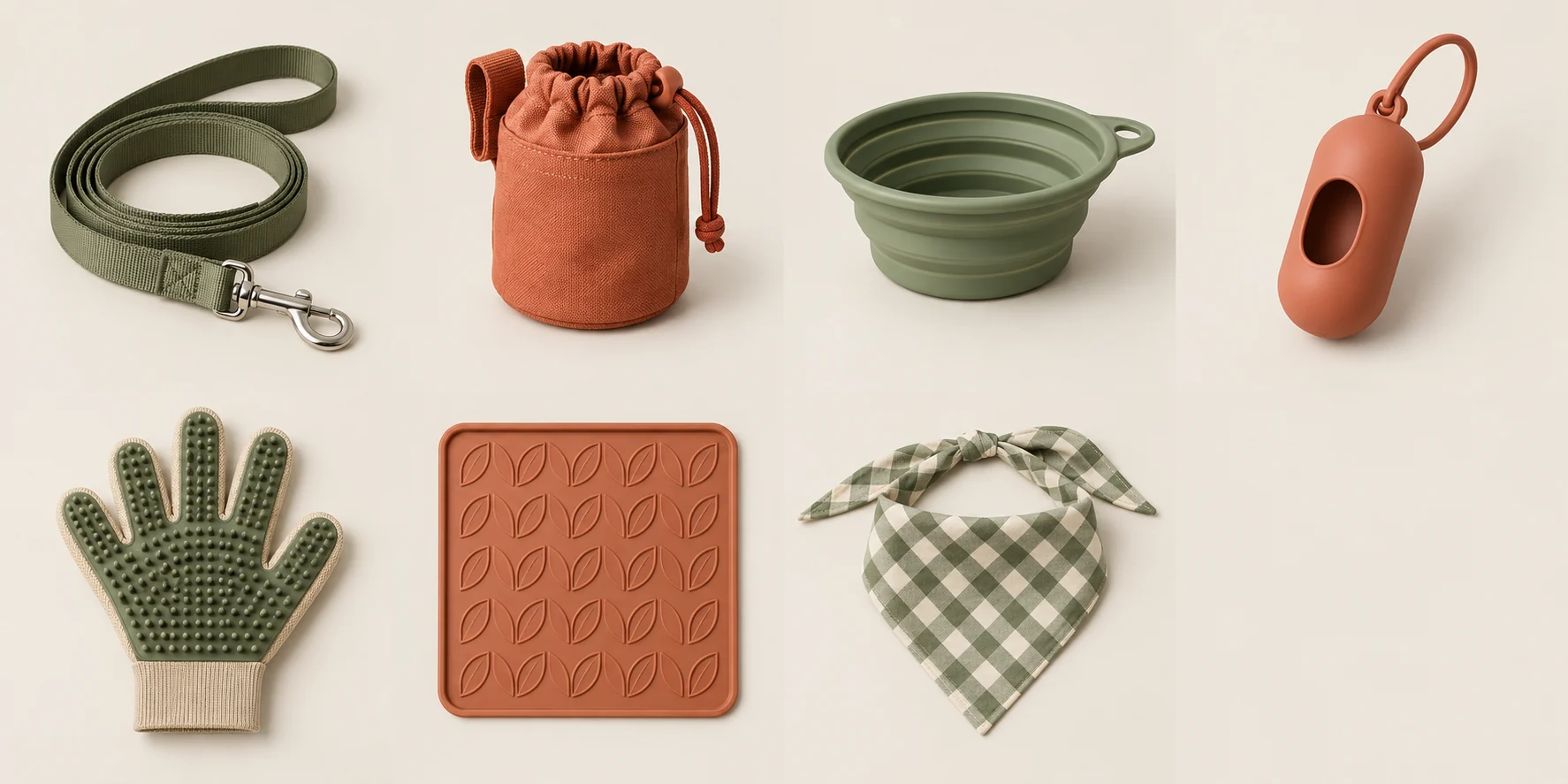Dog grooming mitt with sand fabric and an olive textured palm