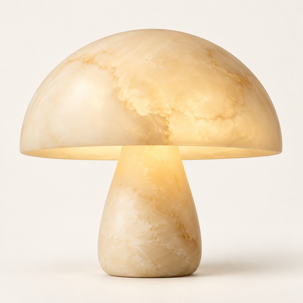 Sculptural mushroom table lamp with a cream shade and terracotta base